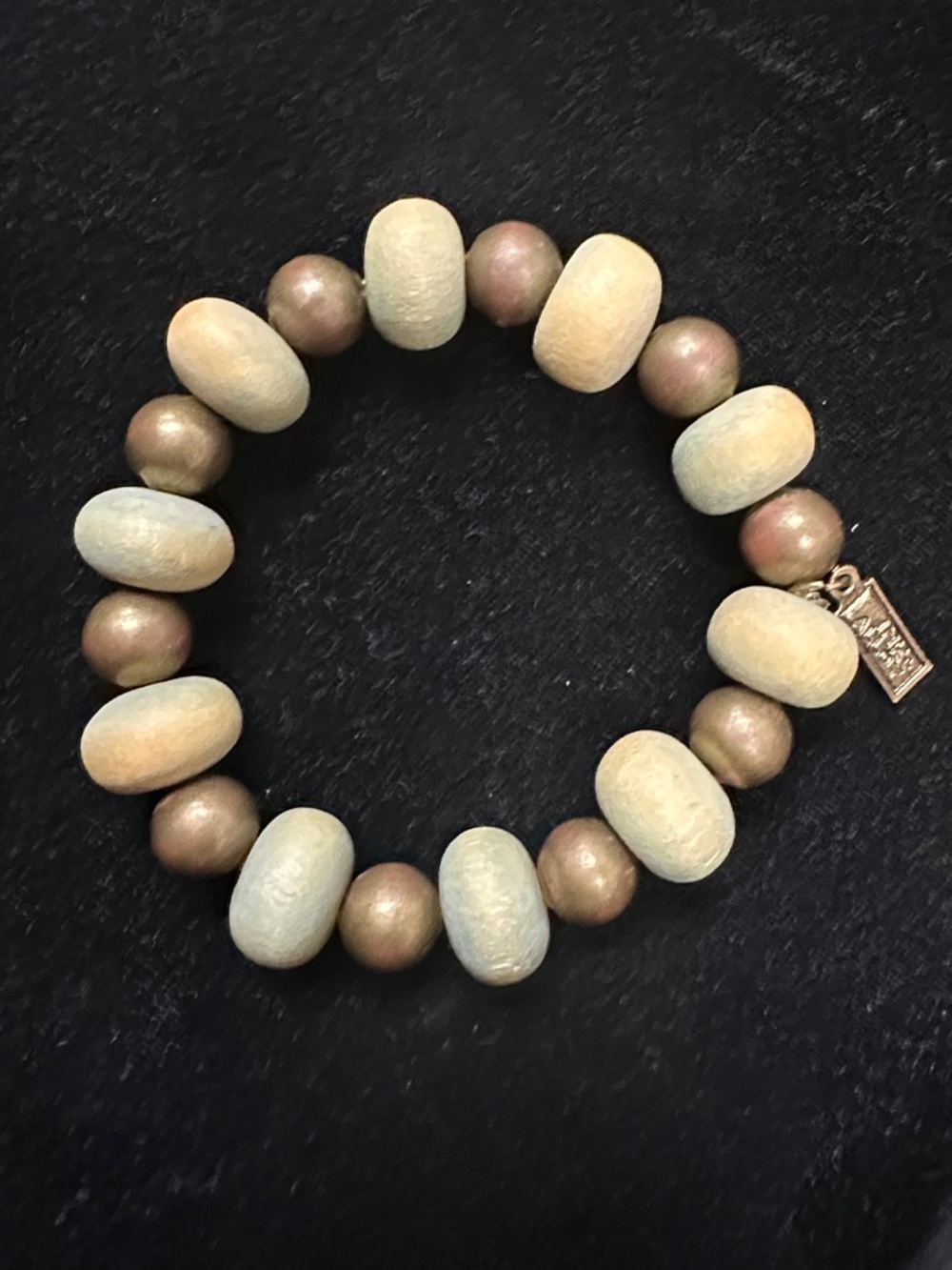 Ink + Alloy Beaded Stretch Bracelet with Cream and Gold Accents